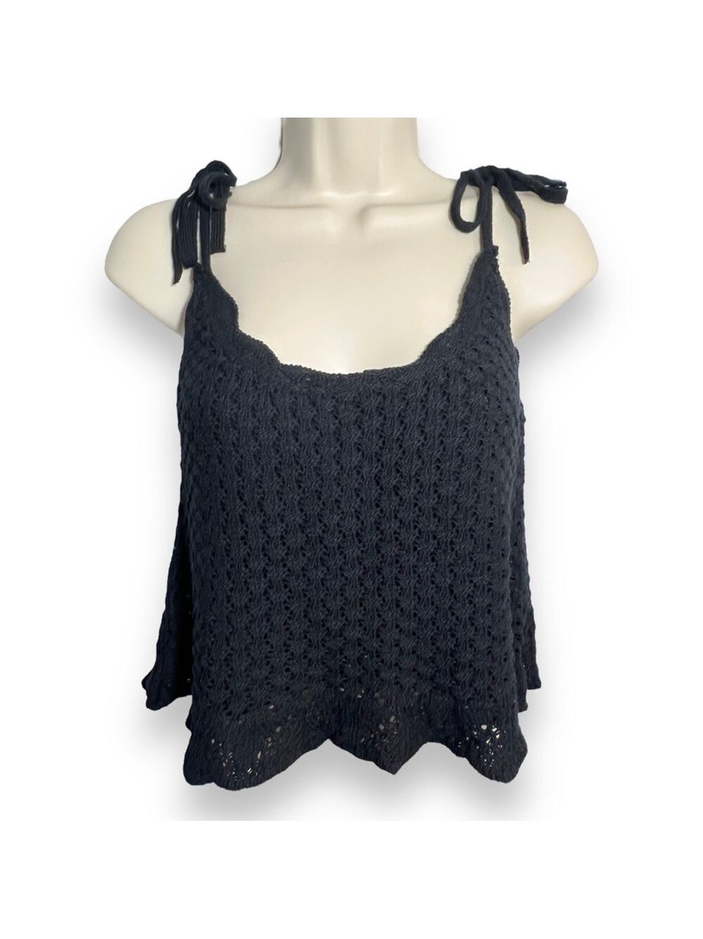 AQUA Crochet Cropped Cami Black Size Small
